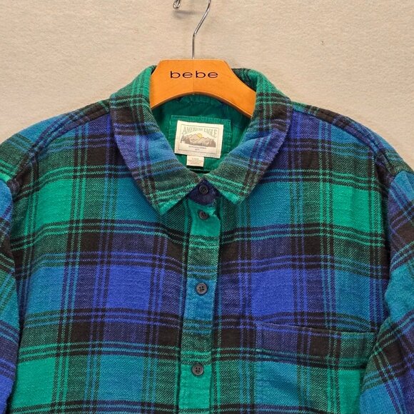 American Eagle Flannel Shirt Women's Size Large Plaid Button Up Green Blue Black - Picture 3 of 9
